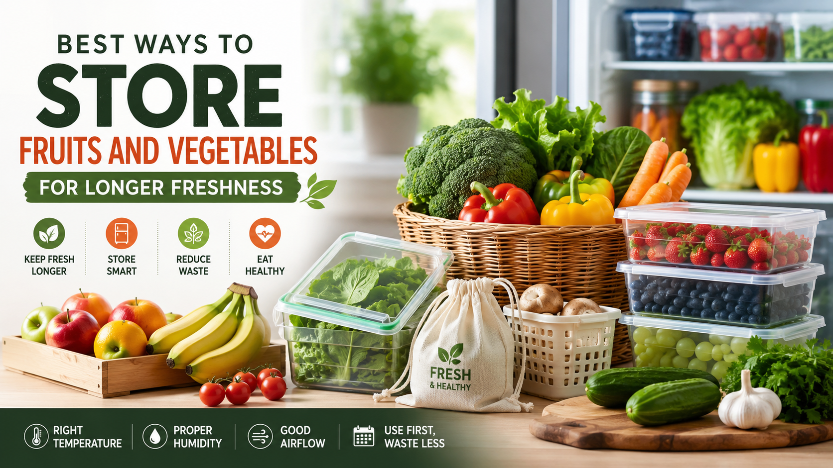 Best ways to store fruits and vegetables for longer freshness in kitchen and refrigerator